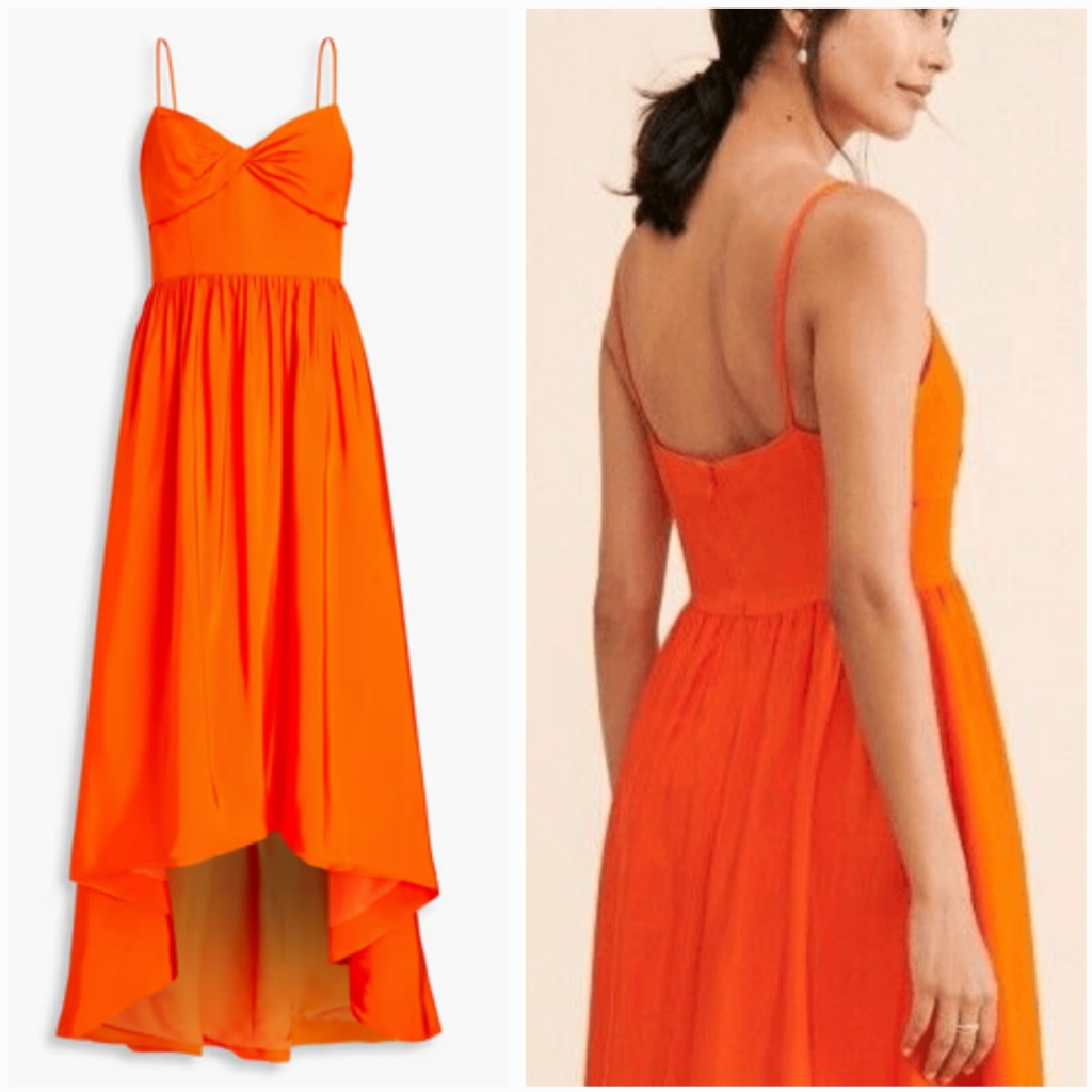 Nwt Ml Monique Lhuillier Faille High Low A-Line Midi Dress Hem Orange W/ Pockets